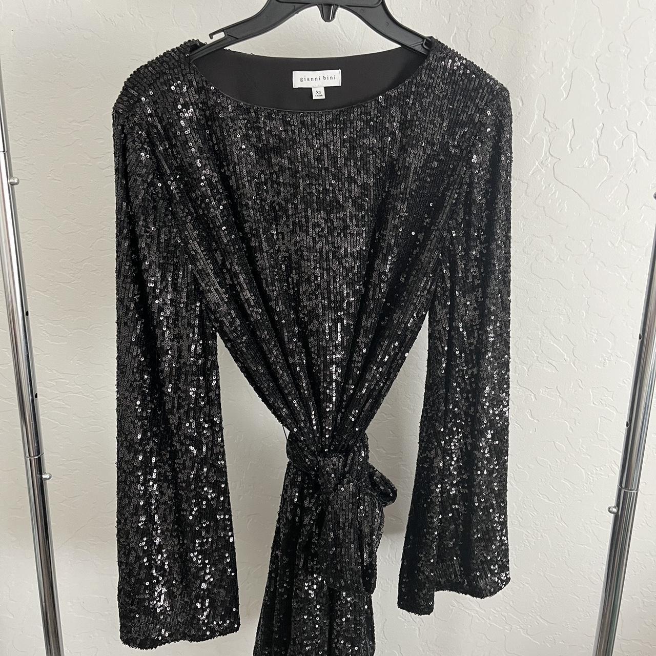 Gianni bini black sequin long sleeve mini dress with