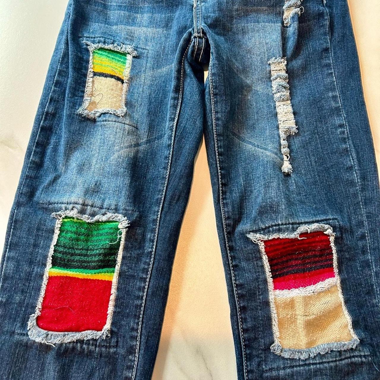 Lucky & Blessed Jeans Serape Inlay Patch Distressed... - Depop