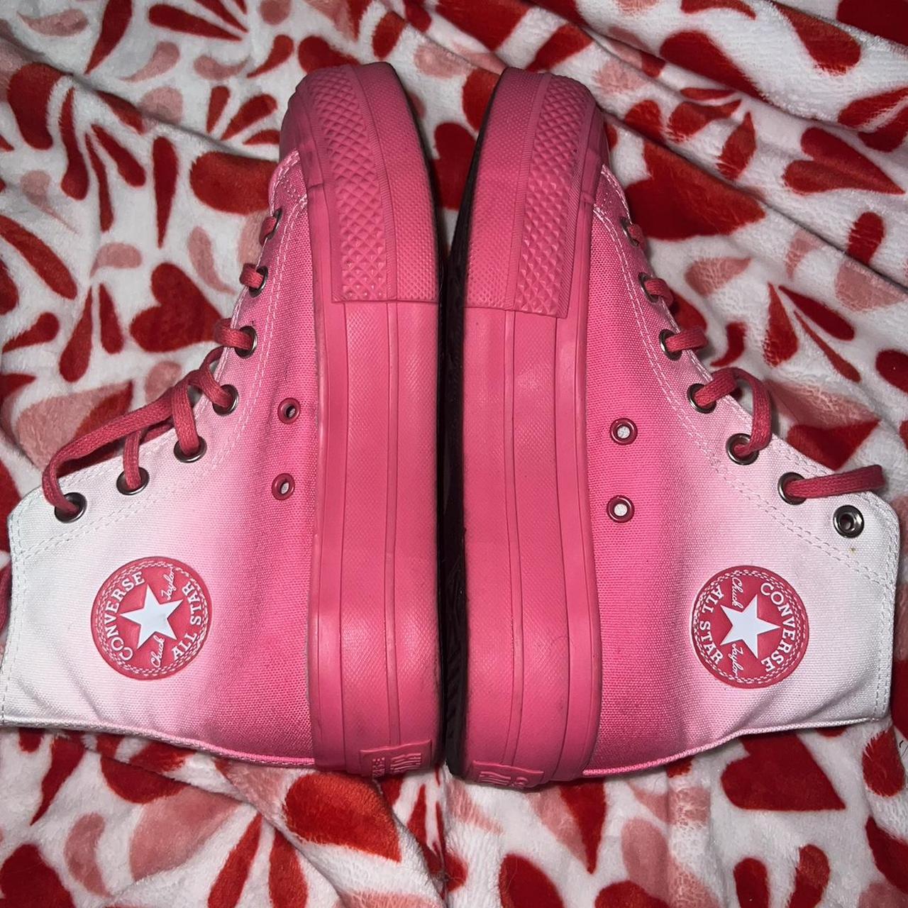 Pink and white platform converse. Barely worn only... - Depop