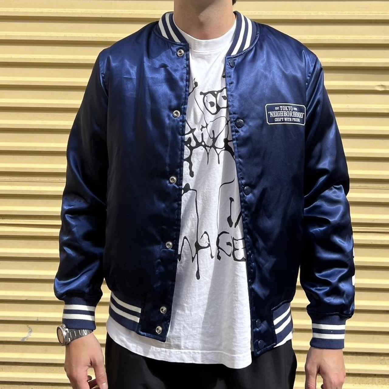 Neighbourhood Satin Royal Blue Baseball Jacket 'Mess... - Depop