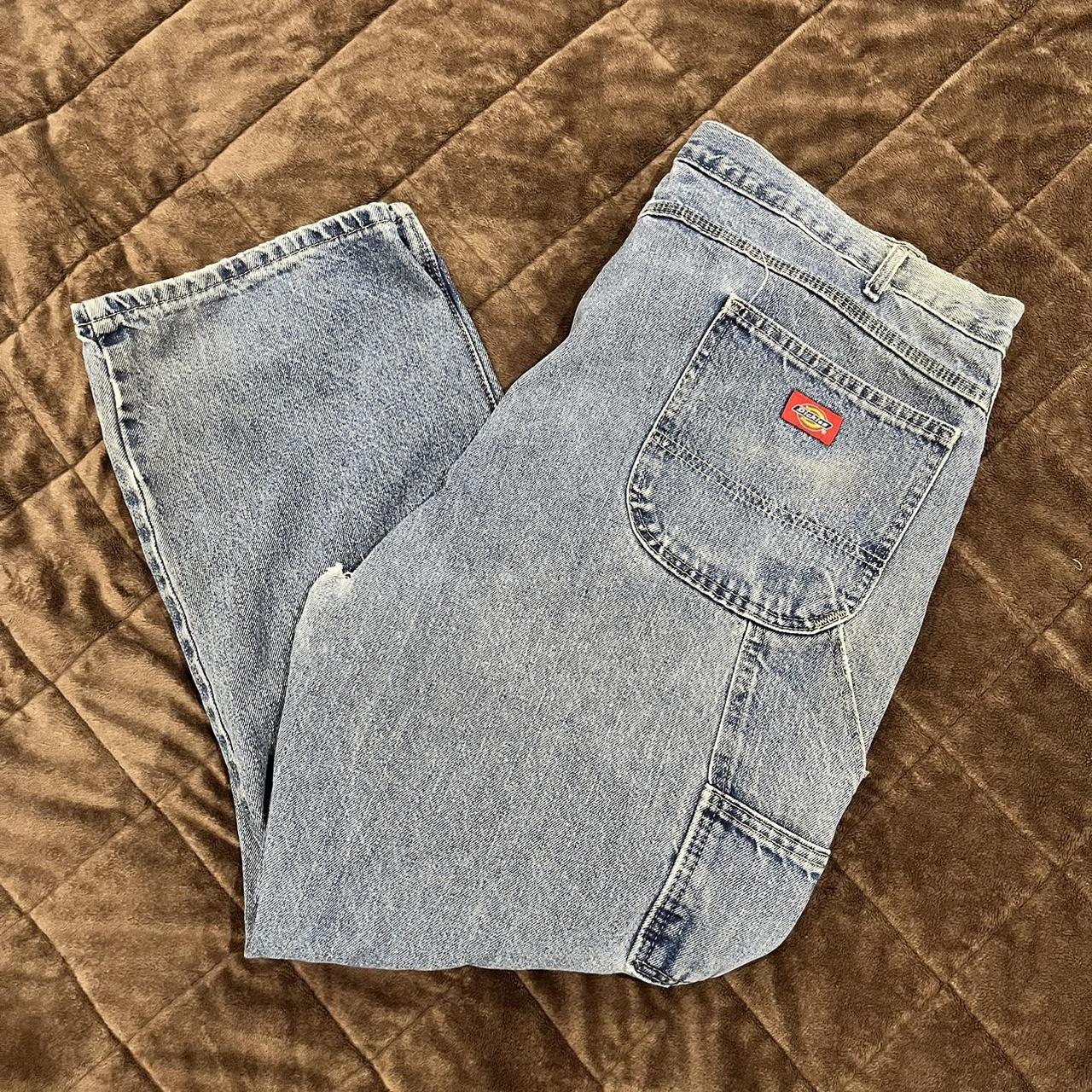 Light blue Dickies wide fit carpenter pants. Holes... Depop