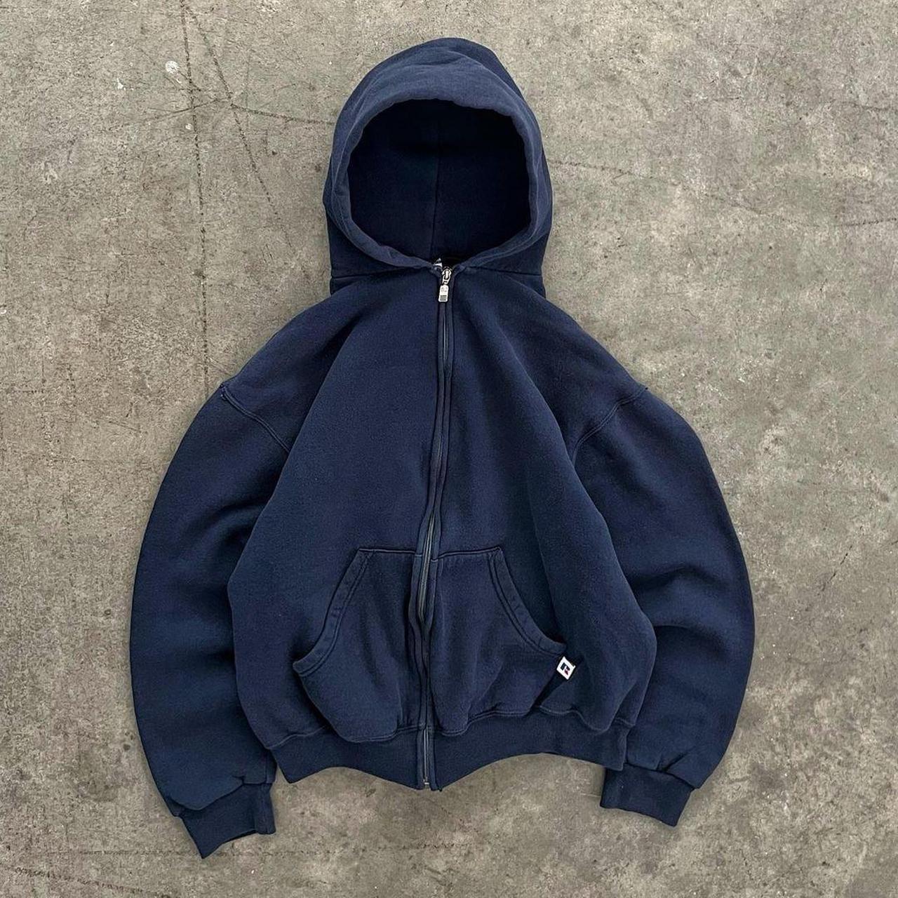 Dark blue vintage Hoodie pit to pit & length - 24.5” - Depop