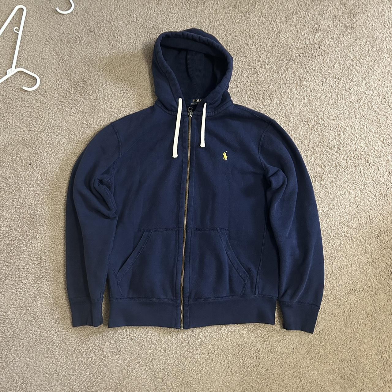 Blue polo hoodie tag says M but more like S Pit to Depop