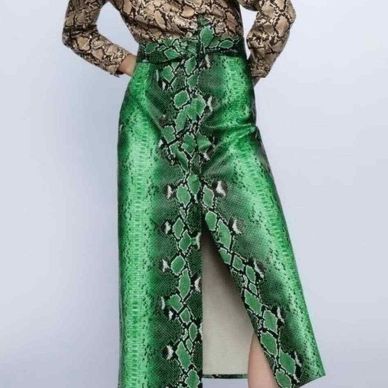 Green zara-faux-leather-skirt - Depop