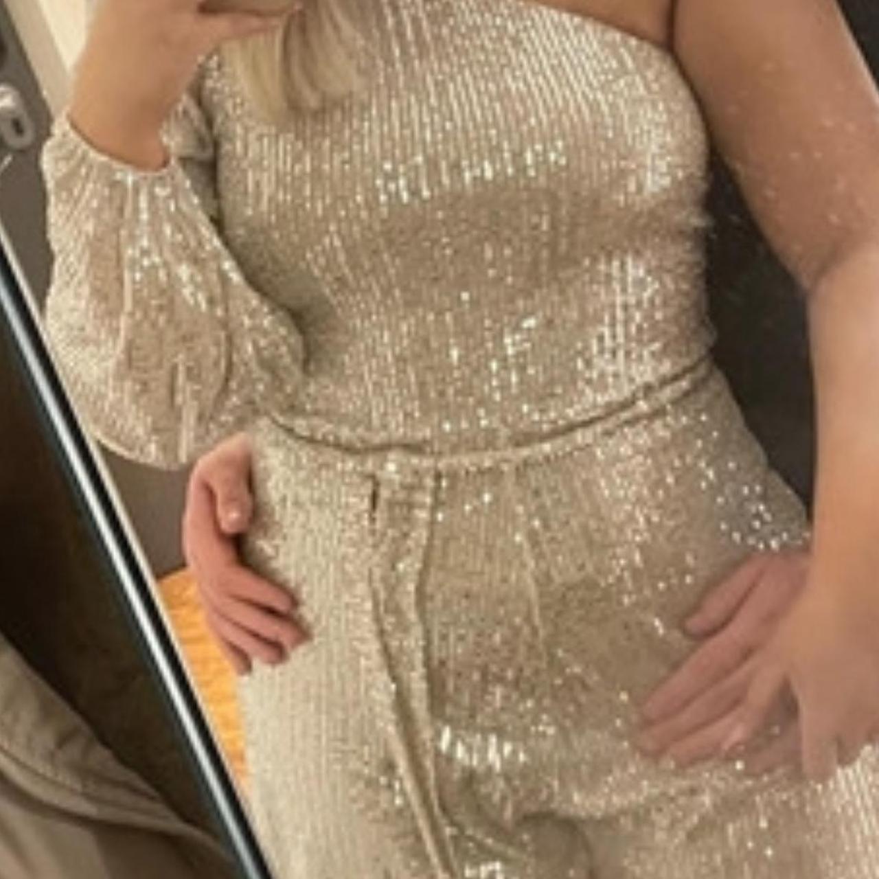 Quiz gold sequin playsuit, One shoulder, Size 10