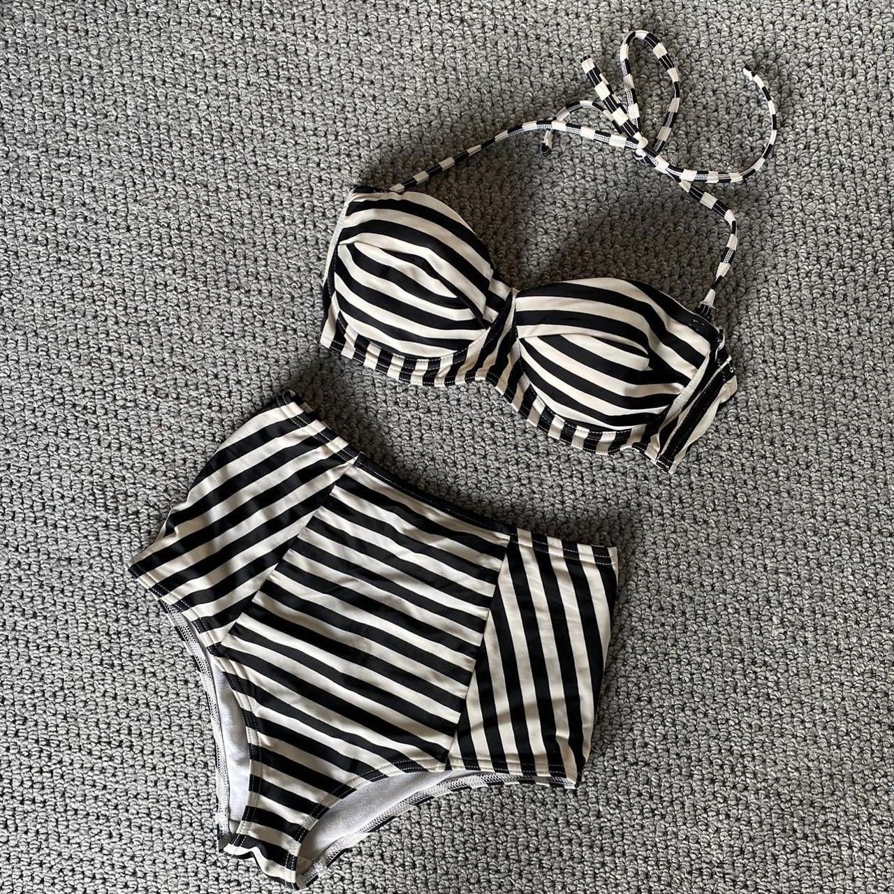 ASOS black and white strap high waisted bikini set,... - Depop