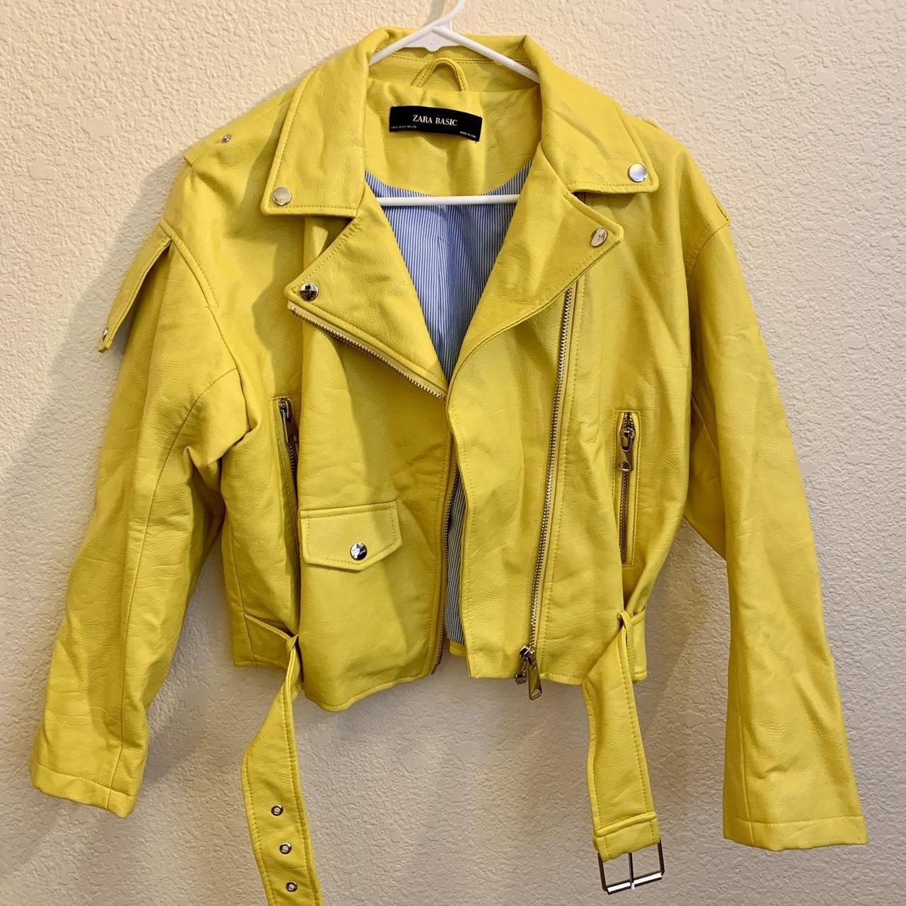 Zara Yellow Faux Leather Jacket - Depop