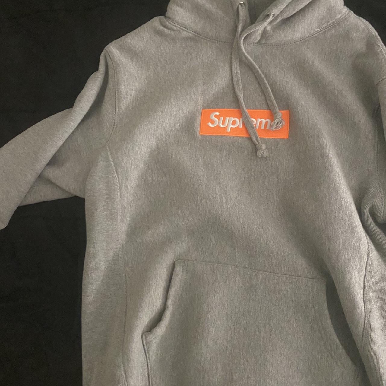 Supreme grey hoodie orange box online logo