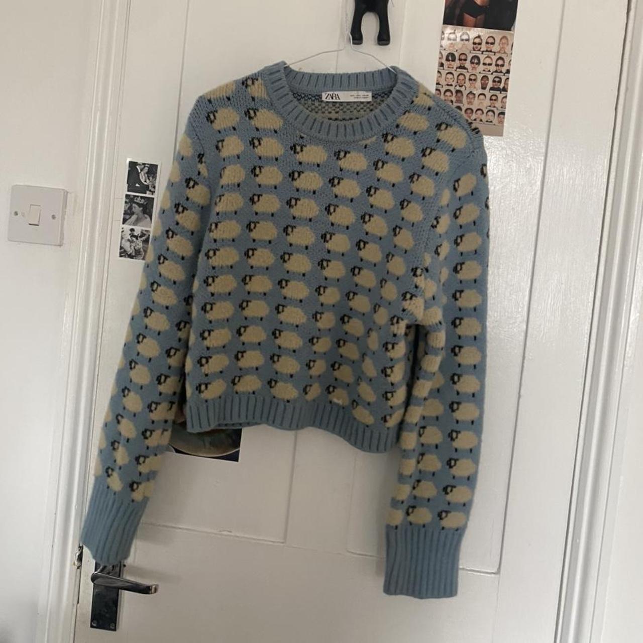 zara blue jaquard sheep cropped knit jumper it s