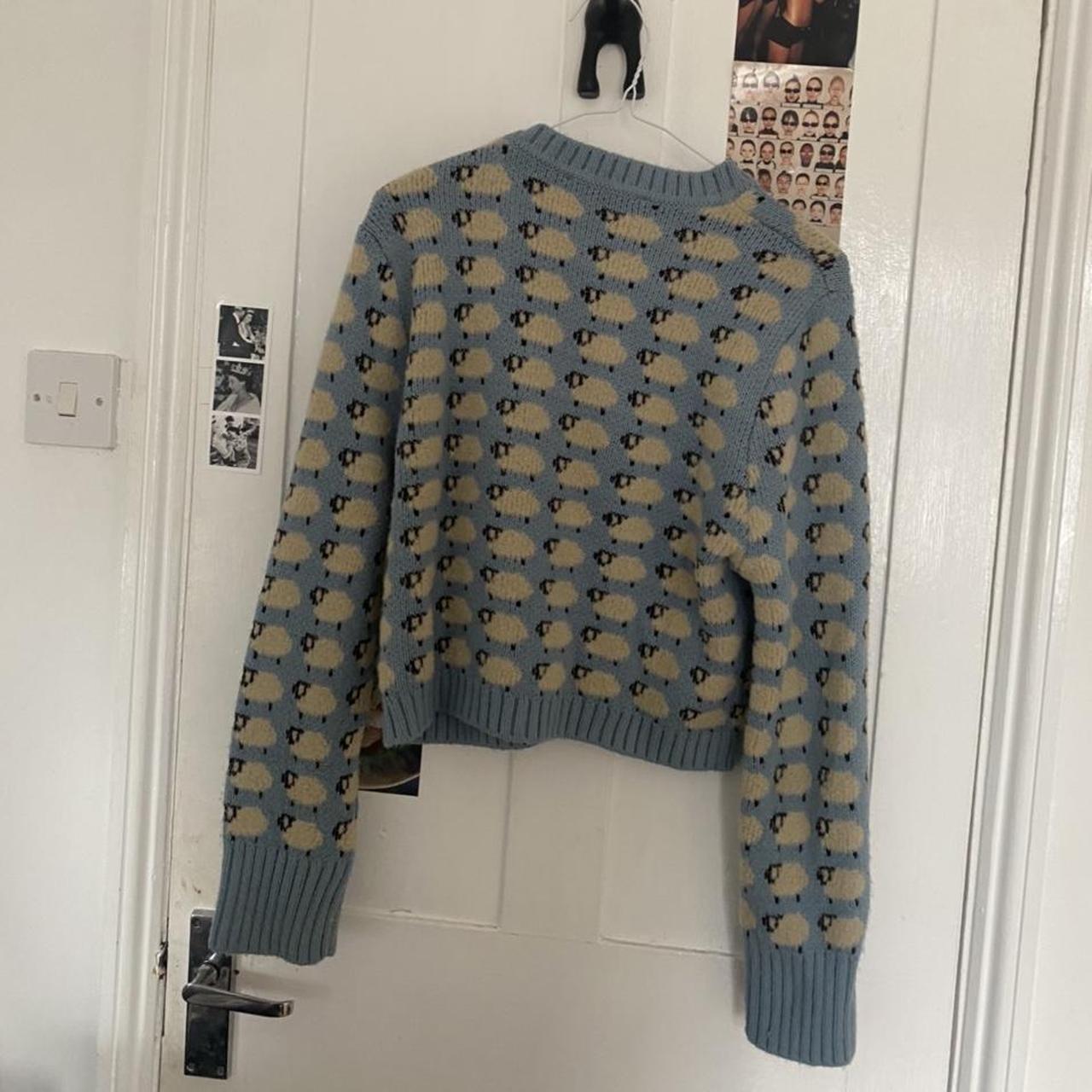 zara blue jaquard sheep cropped knit jumper