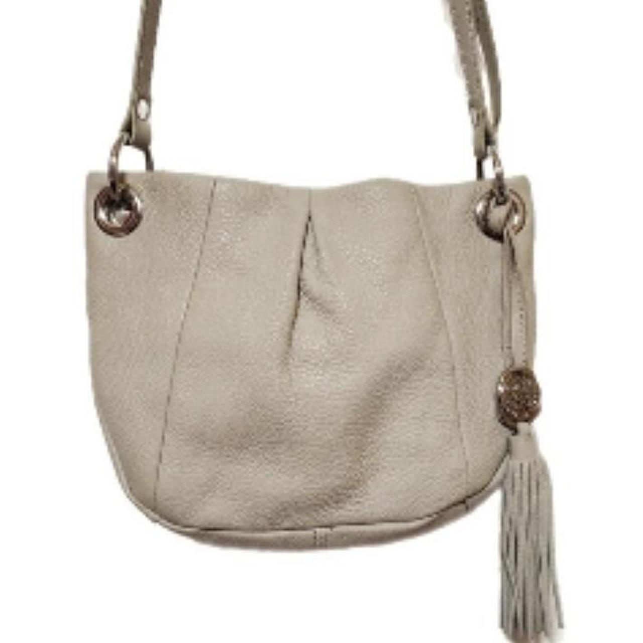 Vince Camuto 2024 245096 Cristina Leather Crossbody Bag Beige Tassel Logo Charm