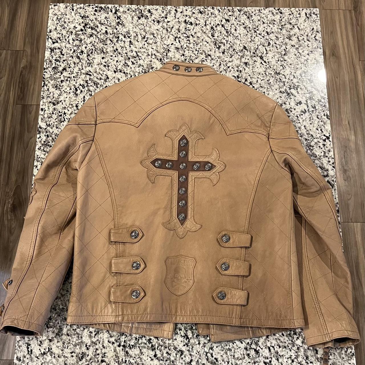 Affliction leather outlet jacket with cross