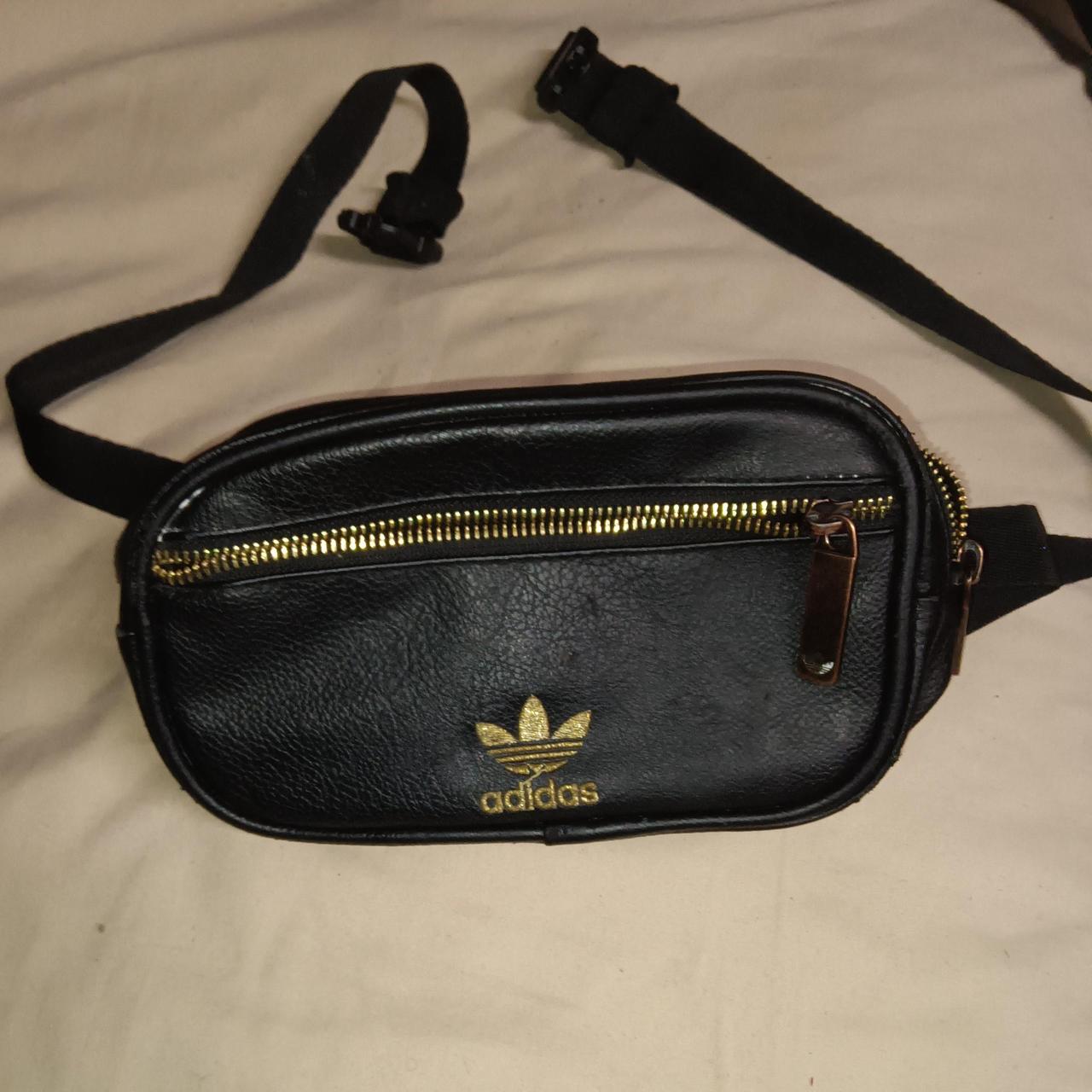 Leather Adidas Fanny Pack. Black leather nylon. Depop