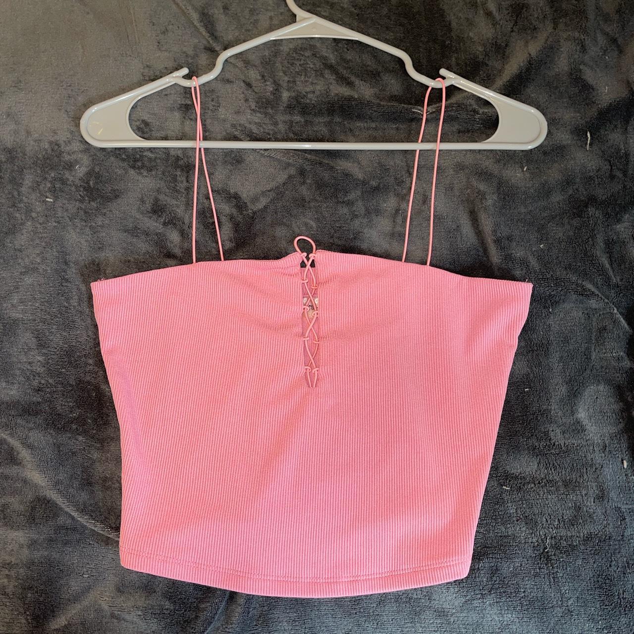 Super Cute Pink Ribbed Crop Top With Cross Over In Depop Super Cute Pink Ribbed Crop Top With Cross Over In Depop