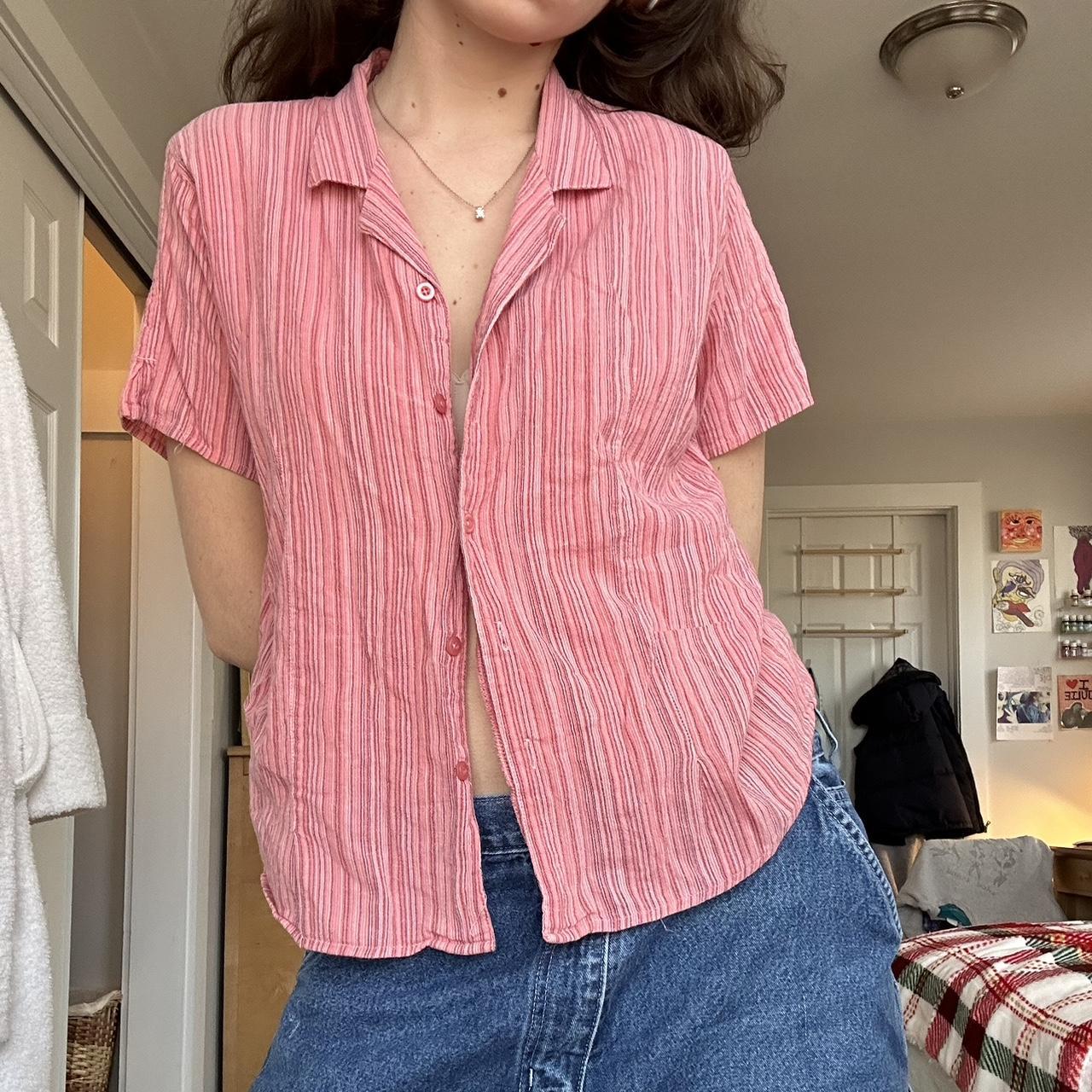 Pink striped button down!!! Adorable for layering or... Depop