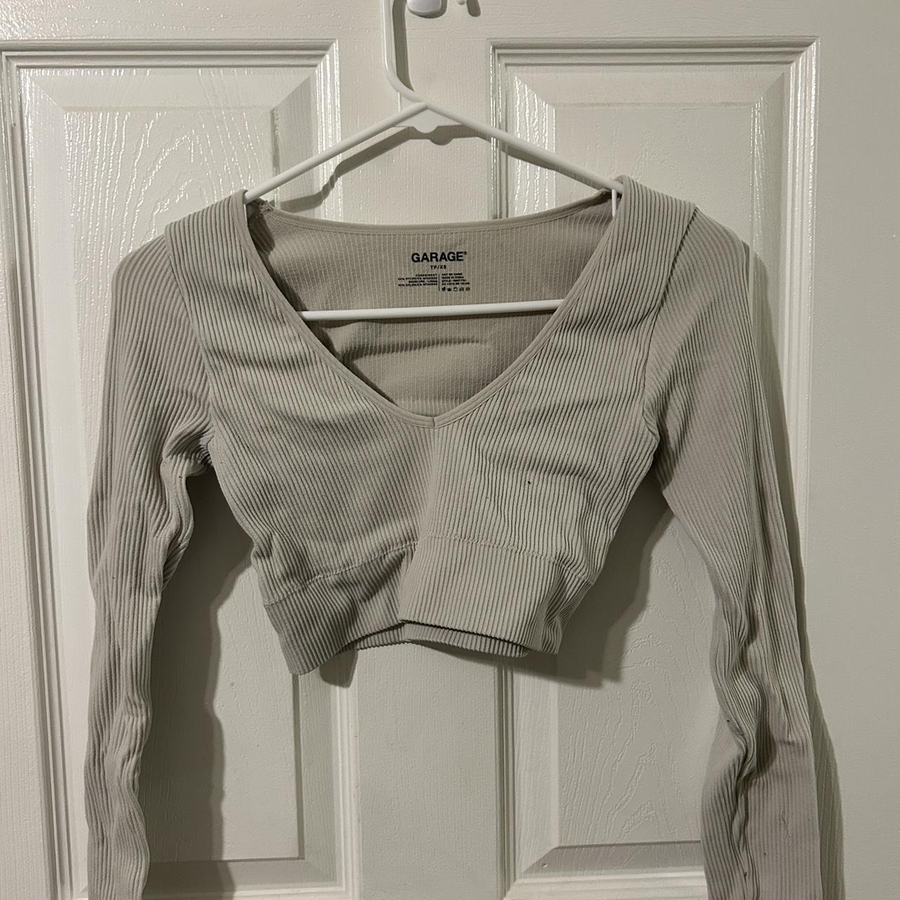 Garage Cream V neck cropped lomg sleeve - size XS -... - Depop