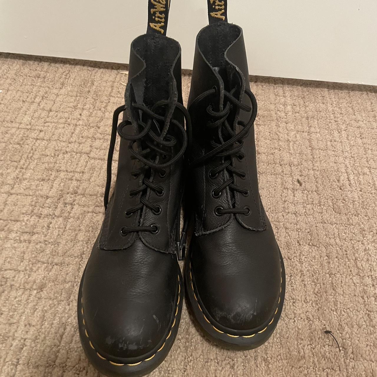 Black, size 8 doc martens, perfect condition, barely... - Depop