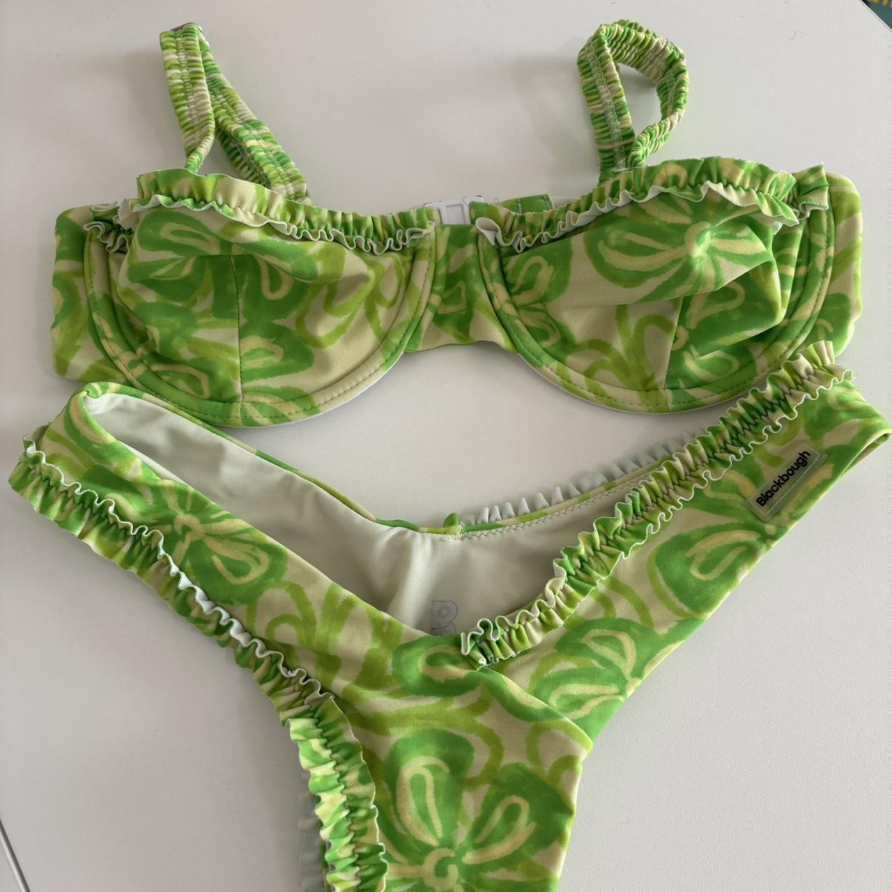 Blackbough Swim Green and white ruffle floral bikini... | Depop