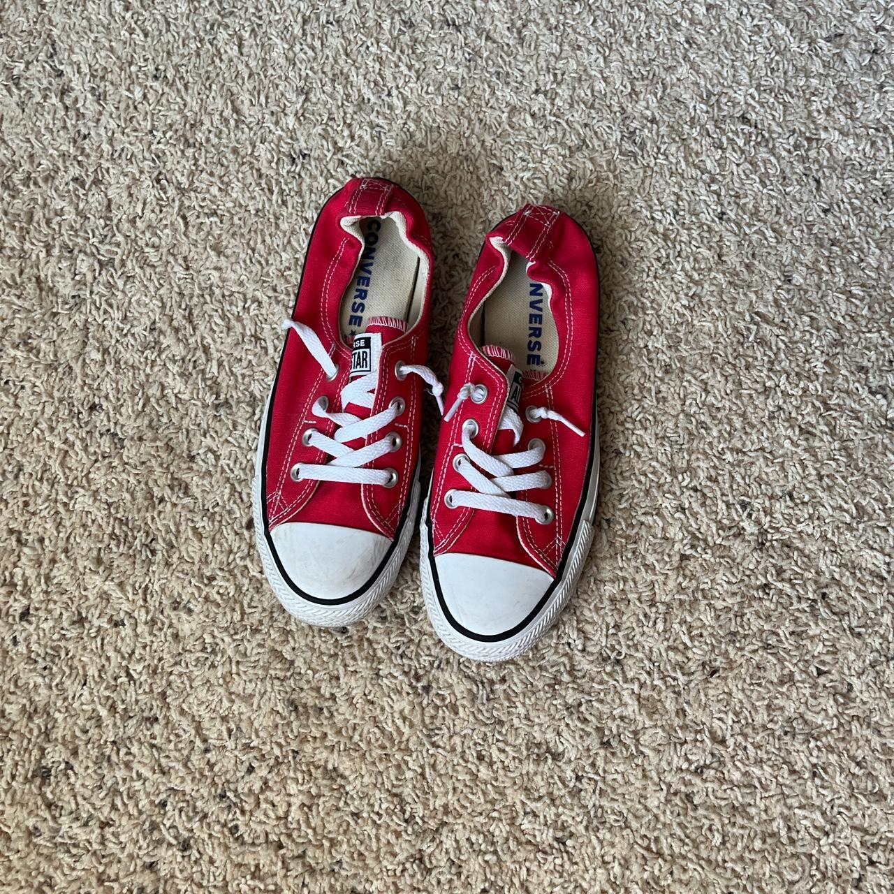 Red low top converse, probably worn once. - Depop