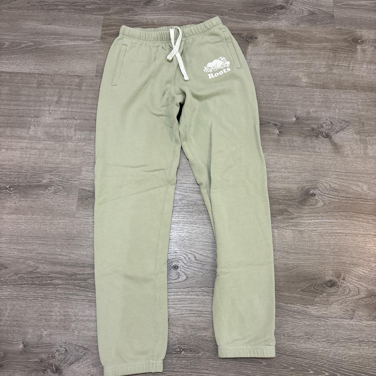 Roots store green sweatpants