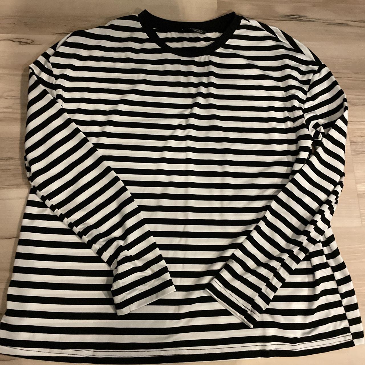 black and white stripe long sleeve top size small - Depop