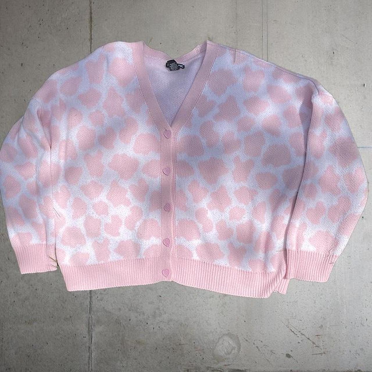 Pink cardigan with hearts... Depop