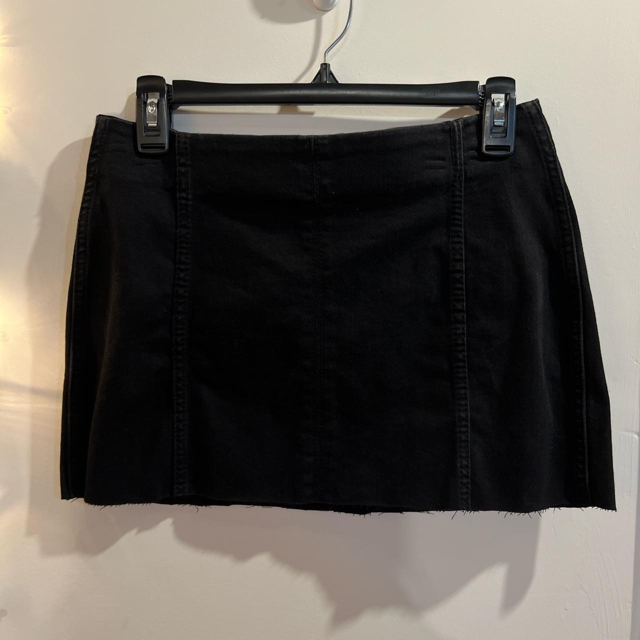 black denim raw frayed hem mini skirt size 8 - Depop