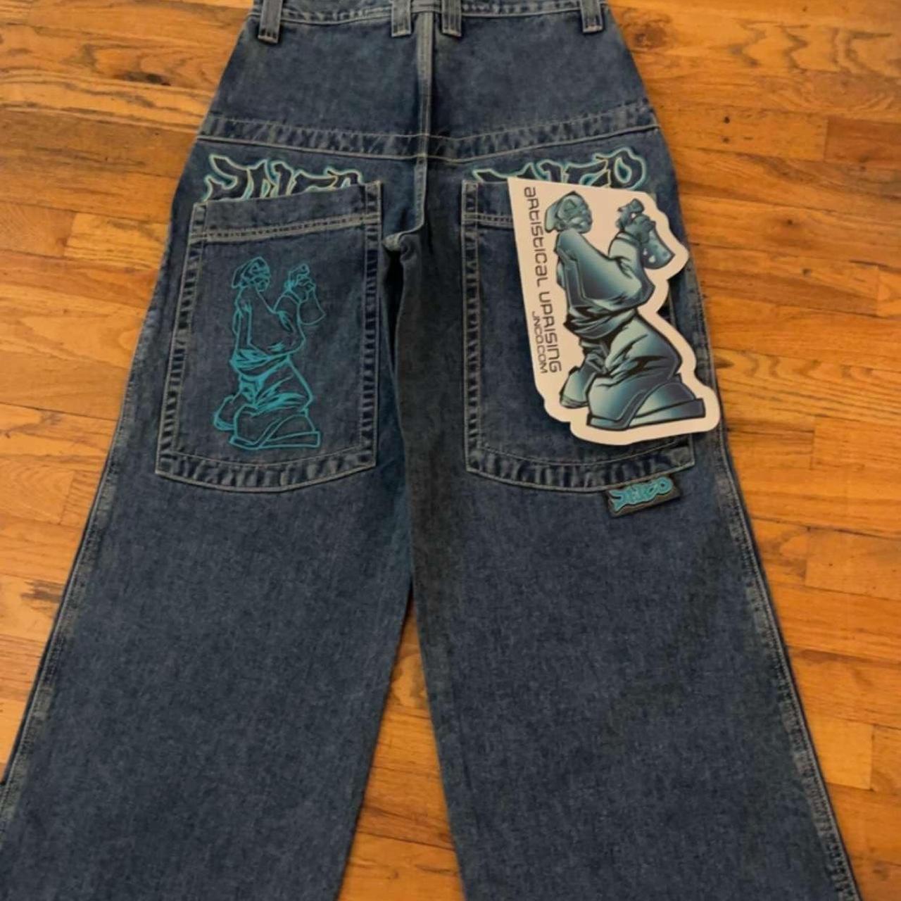 Blue jncos with embroidery 32 by 32 and I'm down to... - Depop