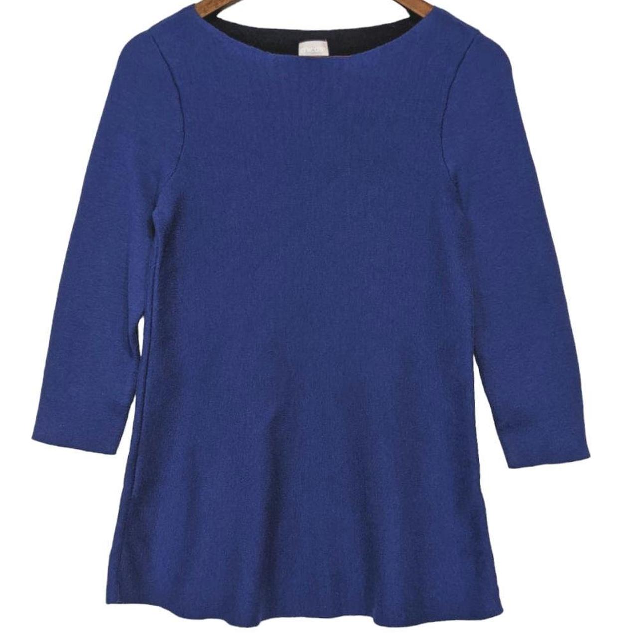 Chico's Women's Blouse Blue S – Chicos Blue Knit Tunic Sweater - Main Image