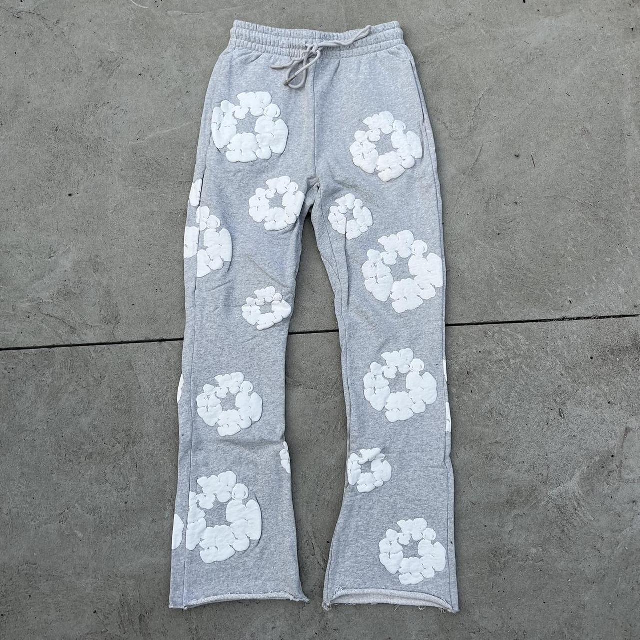 Grey denim tear flared sweats Size small men's | Depop