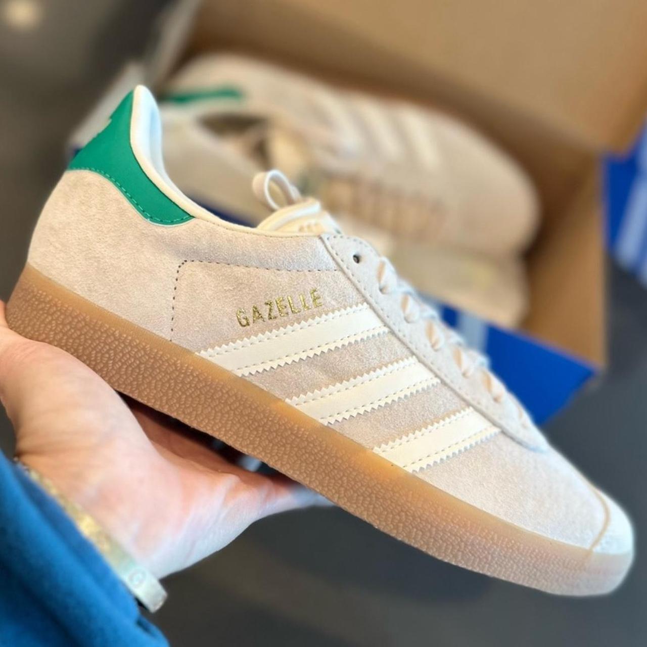 Adidas gazelle vintage white green outlet gum