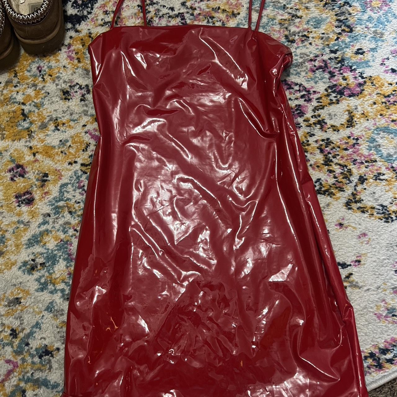 windsor red latex dress worn once for a halloween... - Depop