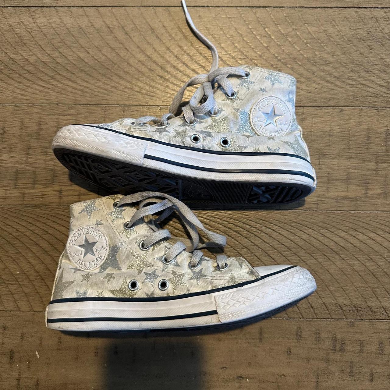 Gold and Silver Glitter Star Converse Youth Size 1. Depop