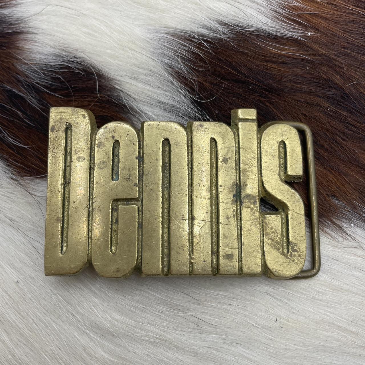 Vintage brass name belt buckle Dennis Made by BBB Depop
