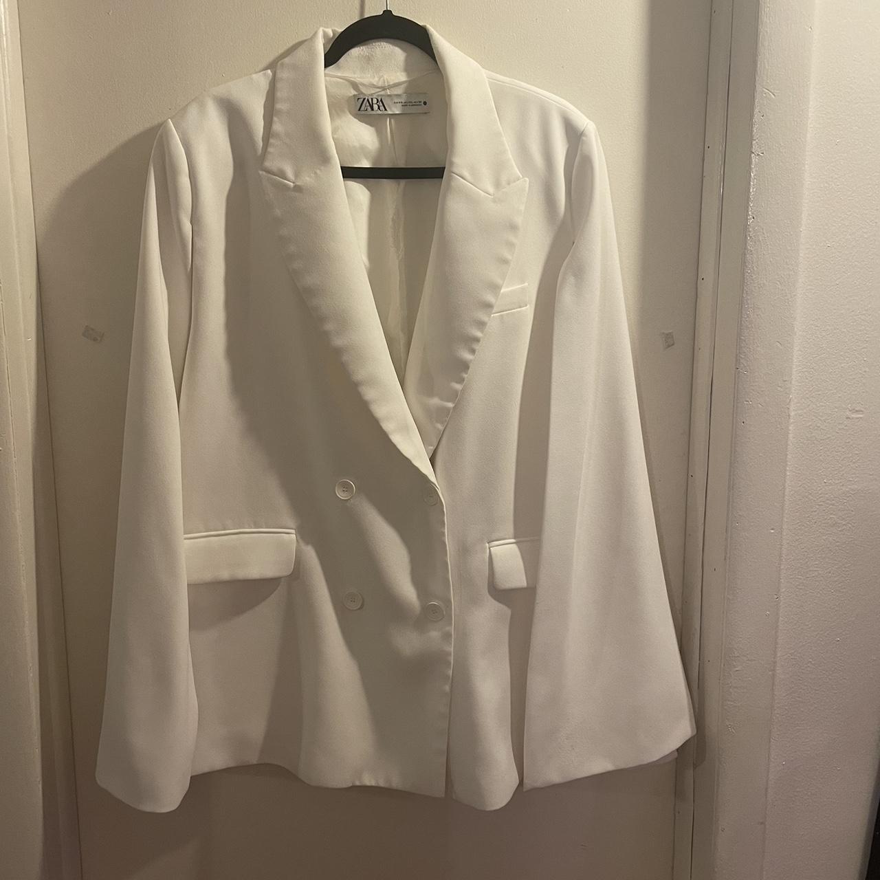 Zara Double Breasted Cape Blazer White Ecru Jacket.... Depop