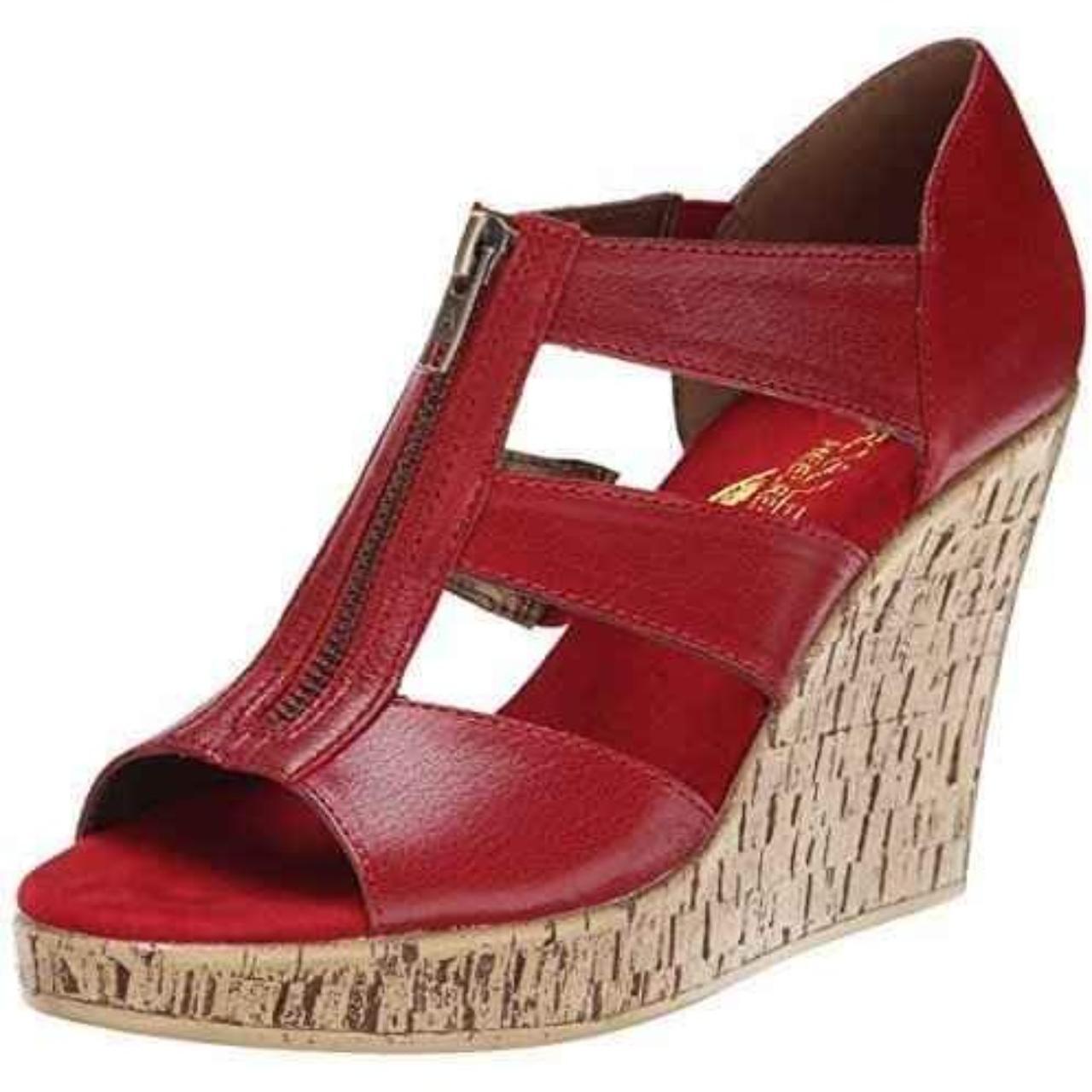 Like NEW Women's Aerosole Red Leather On Track Wedge... Depop