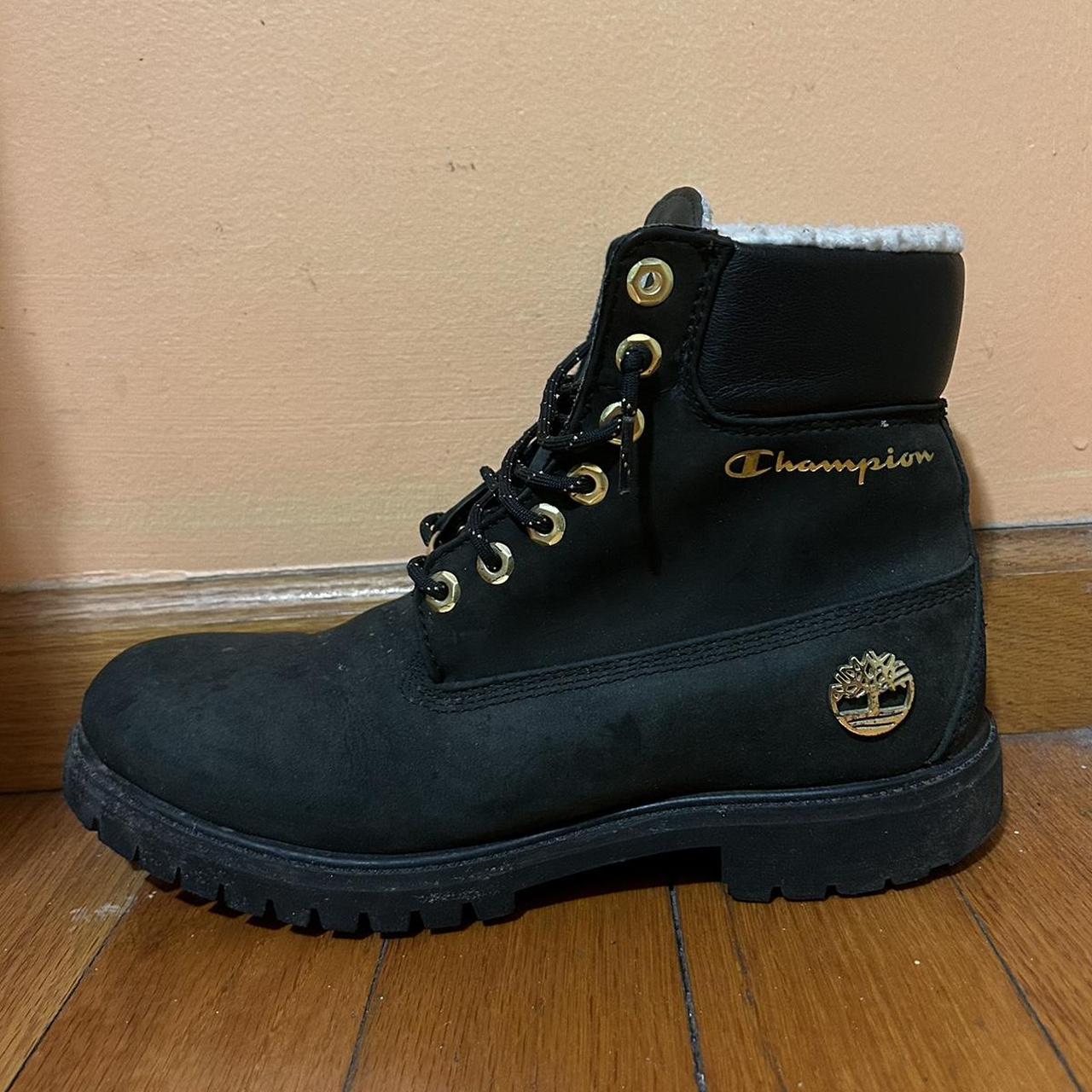 Champion timberlands black and gold hotsell