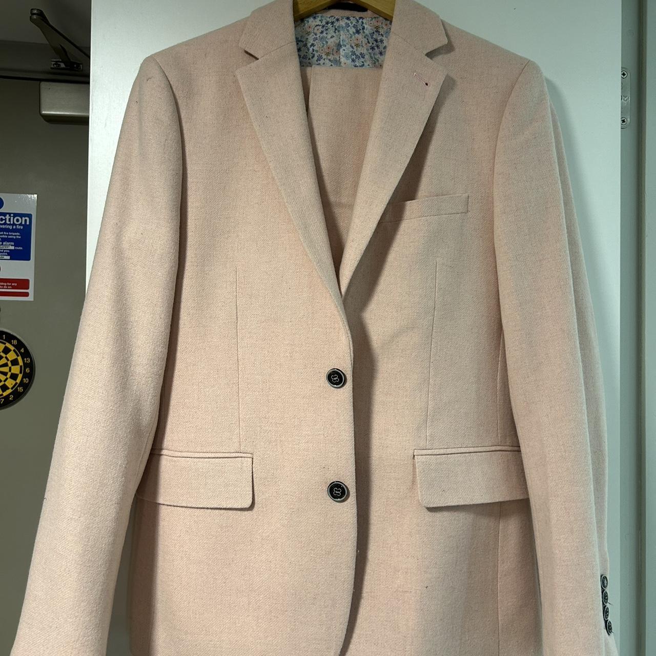 Pink herringbone/ tweed suit made by Harry Brown. - Depop