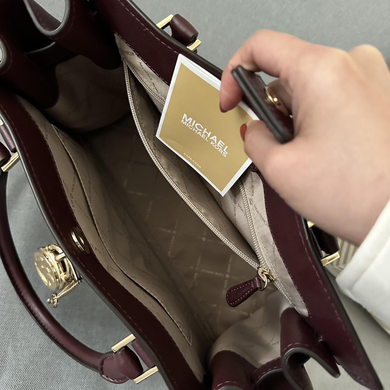 burgundy and brown michael kors purse