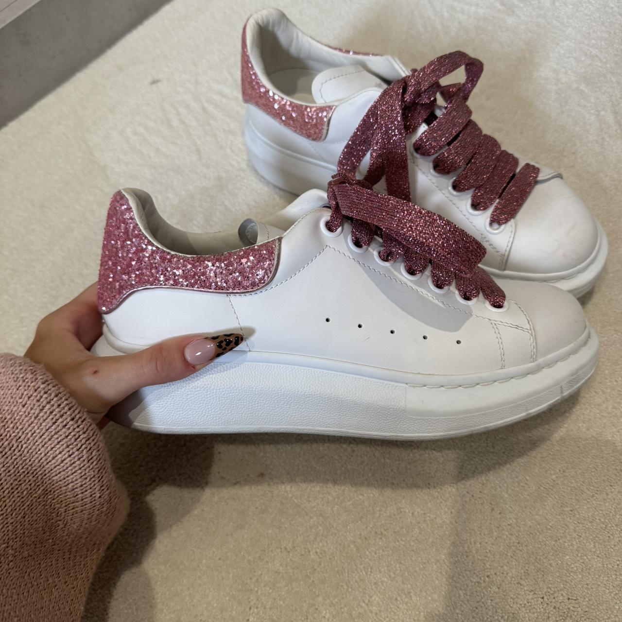 White and pink alexander mcqueen sneakers with. Depop