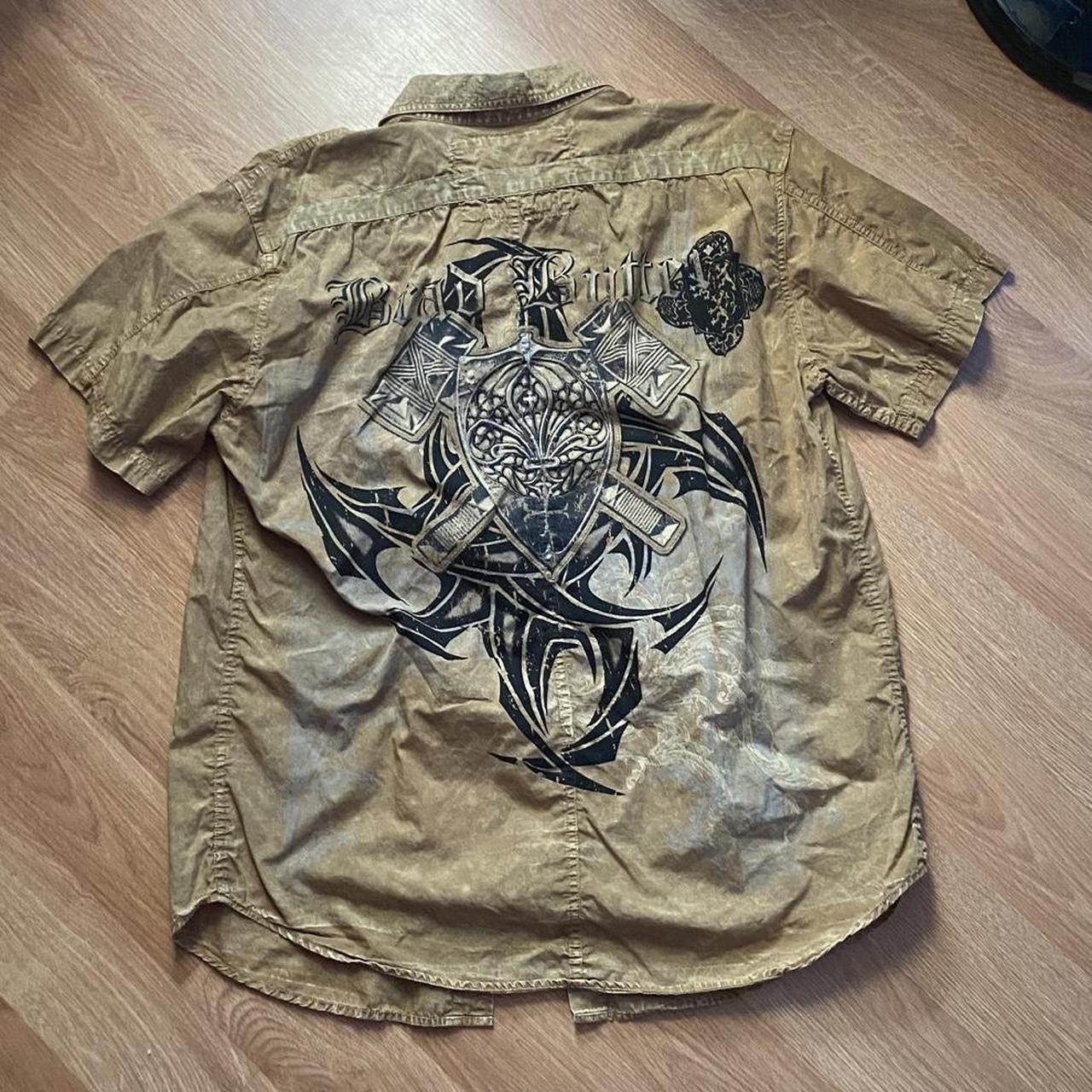 INSANE y2k brad butter affliction style shirt, size... - Depop