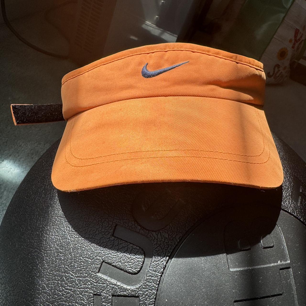 Vintage Nike orange visor Silver tab Black lining in... - Depop