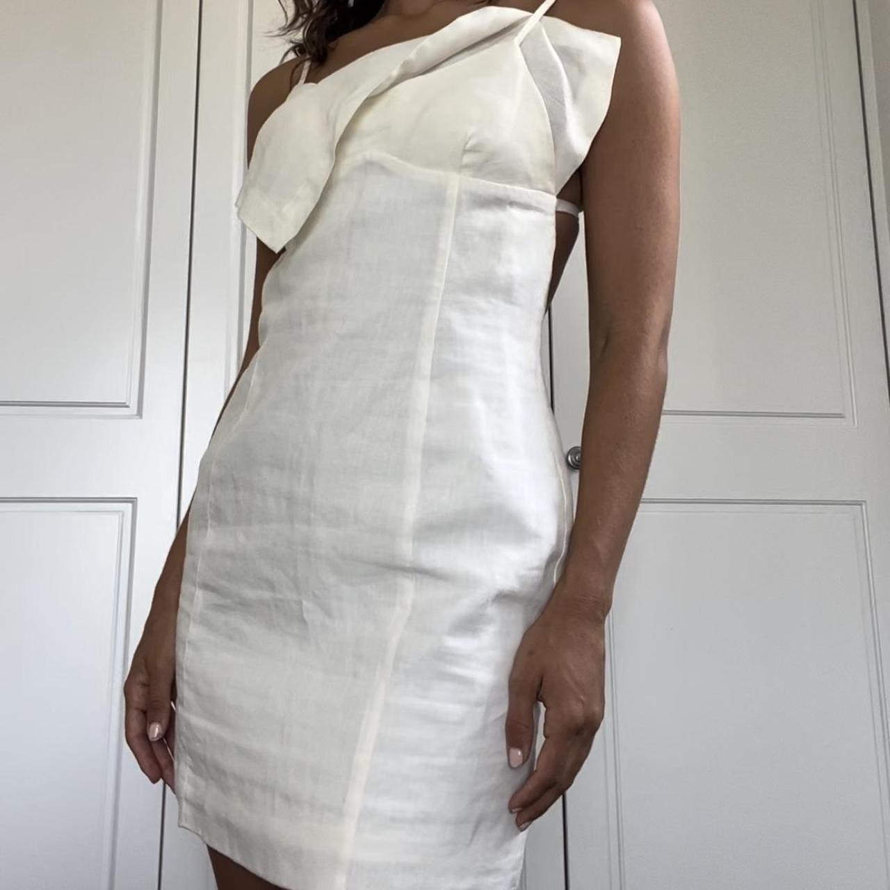 Jacquemus linen, creamy white, mini dress with... - Depop