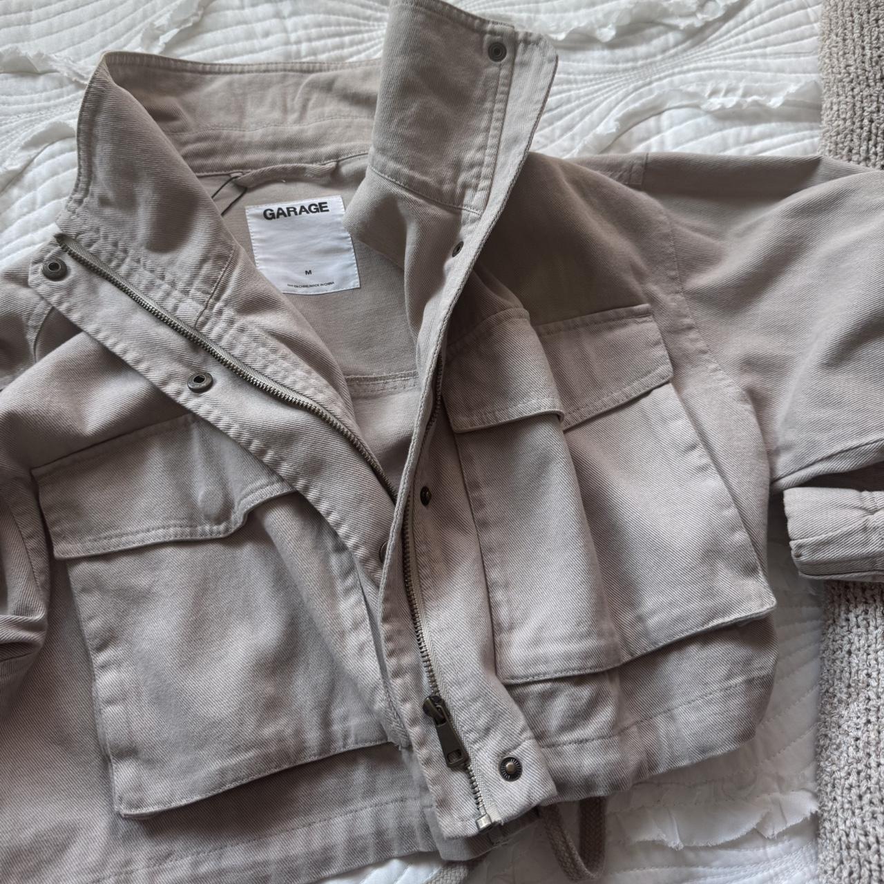 Tan and cream Garage cargo cropped jacket #jacket Depop