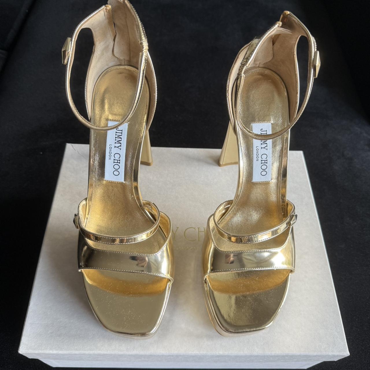 サンダル・ミュール JIMMY CHOO Claressa Platform 125 Liquidl leather sandals Claressa Platform 125 | Gold Liquid Metal Leather Platform