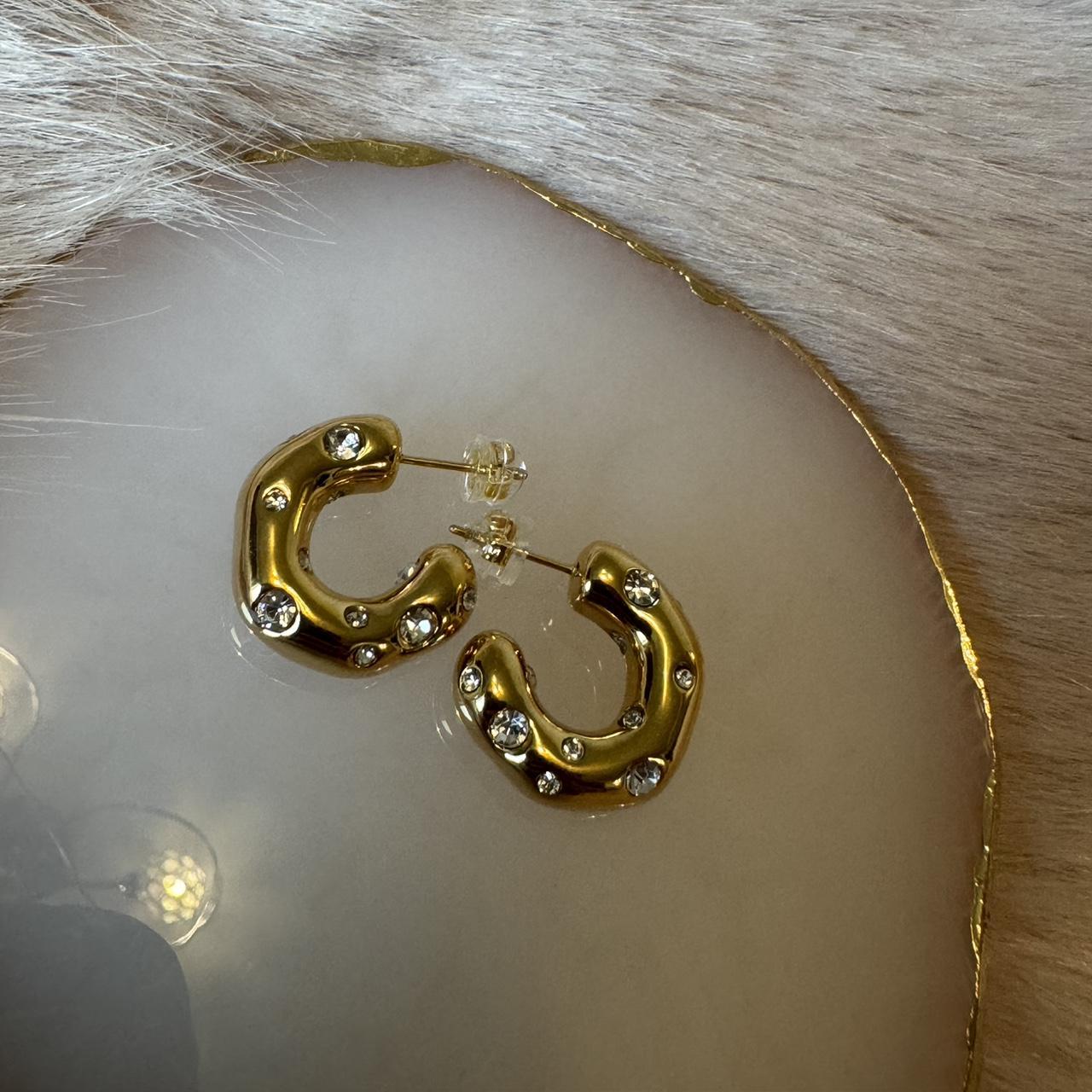 goldie collection hoops 18k gold plated with cubic... - Depop