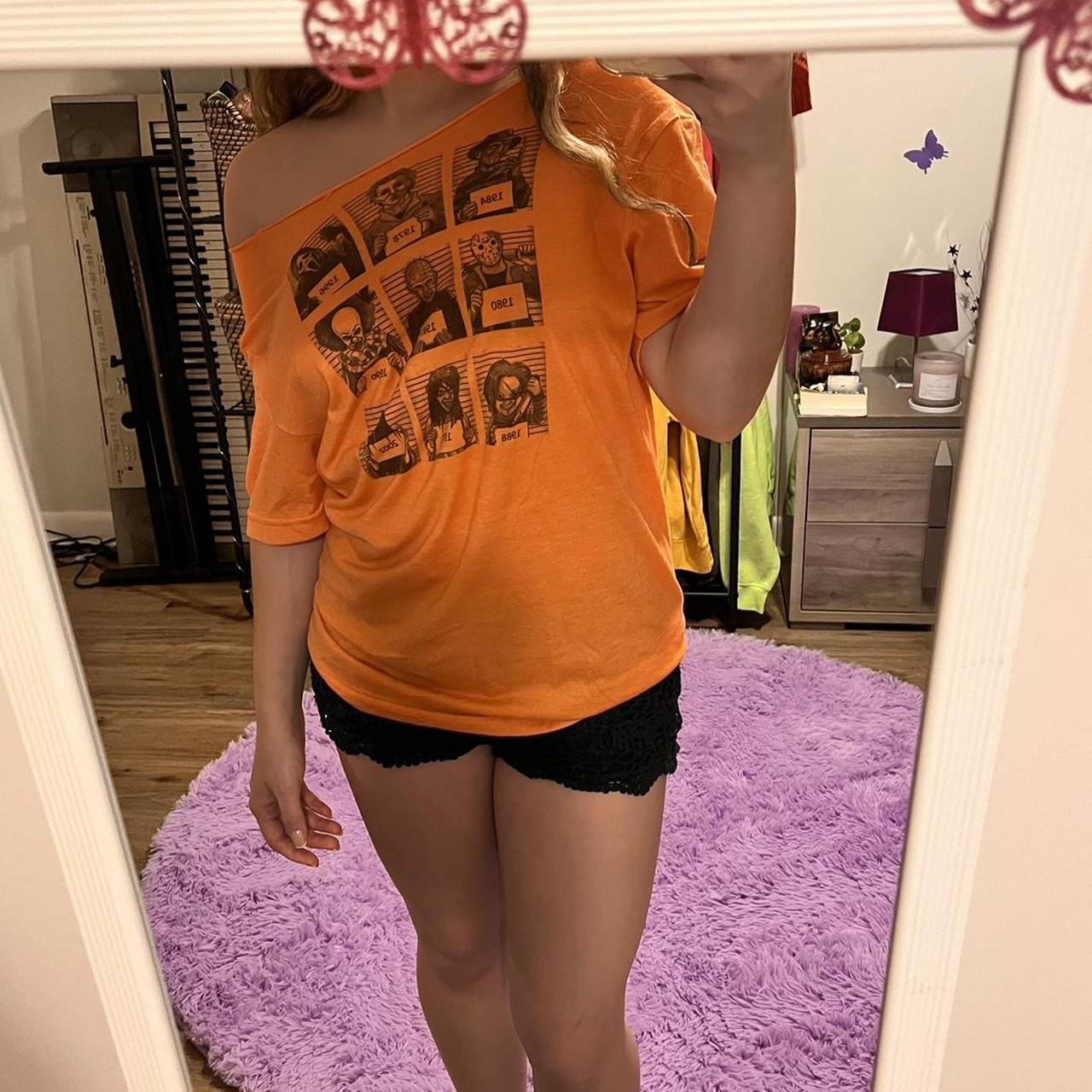 Orange off the shoulder t-shirt, size medium. This... - Depop