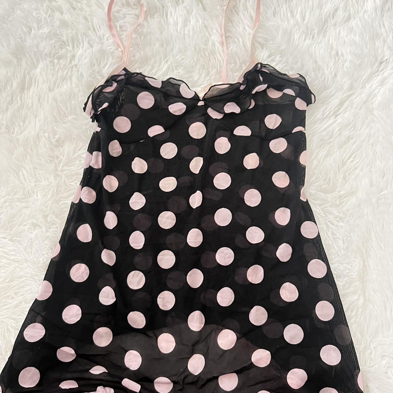 adorable pink and black lace polka dot top - Depop