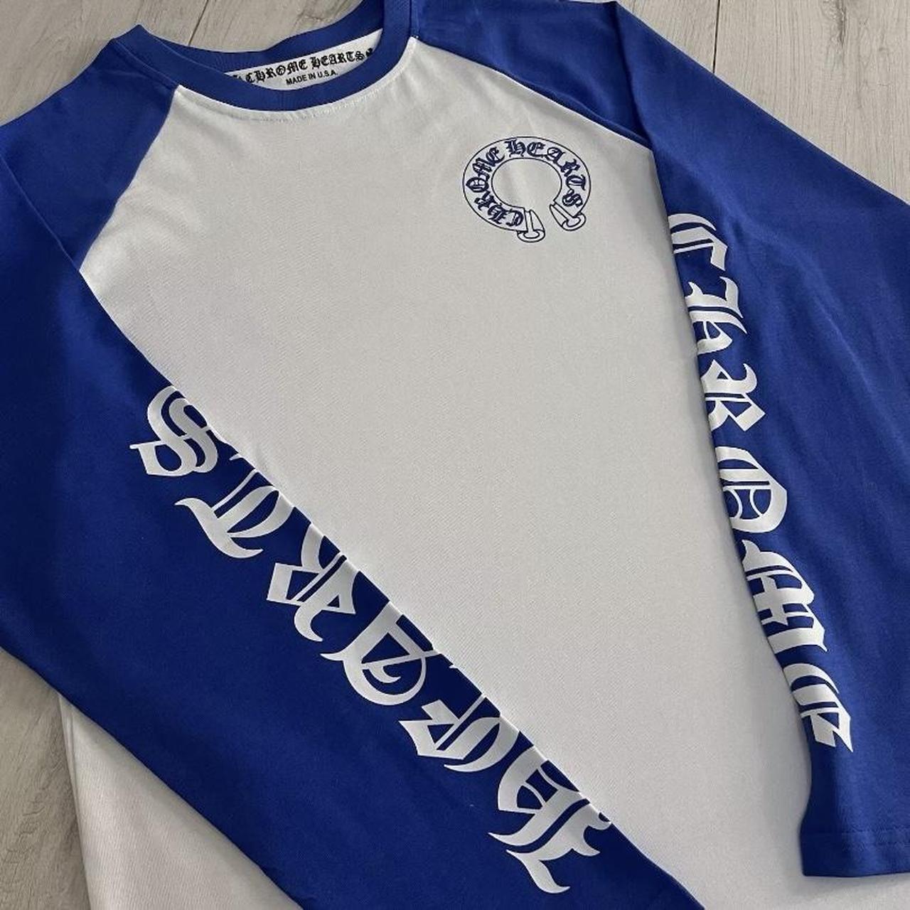 Chrome Hearts blue and white long sleeve shirt... Depop