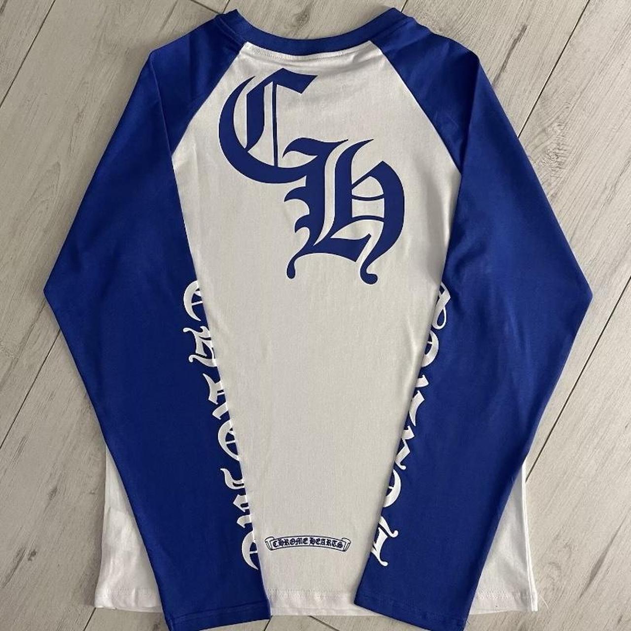 Chrome Hearts blue and white long sleeve shirt... Depop